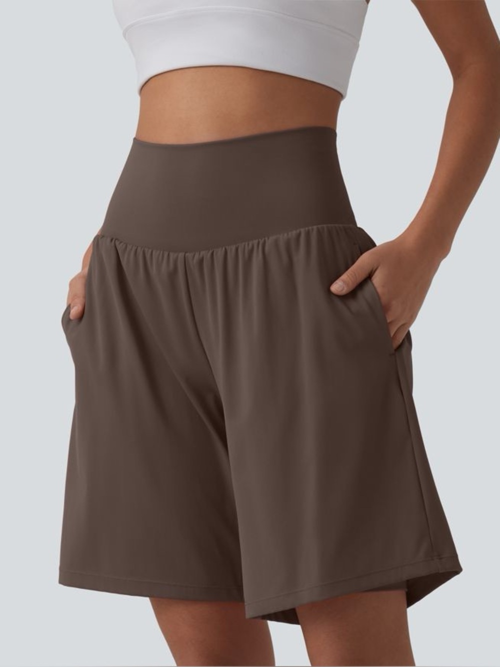 Halara SoftlyZero Airy Super High Waisted 2-in-1 Yoga Shorts Size Small Brown